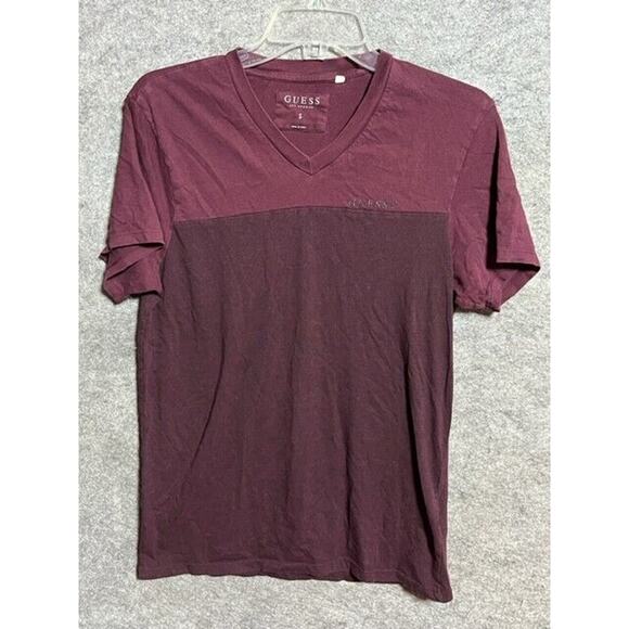 Guess Shirt Mens S Blended Fabric V Neck Short Sleeve Colorblock Red - Picture 1 of 7